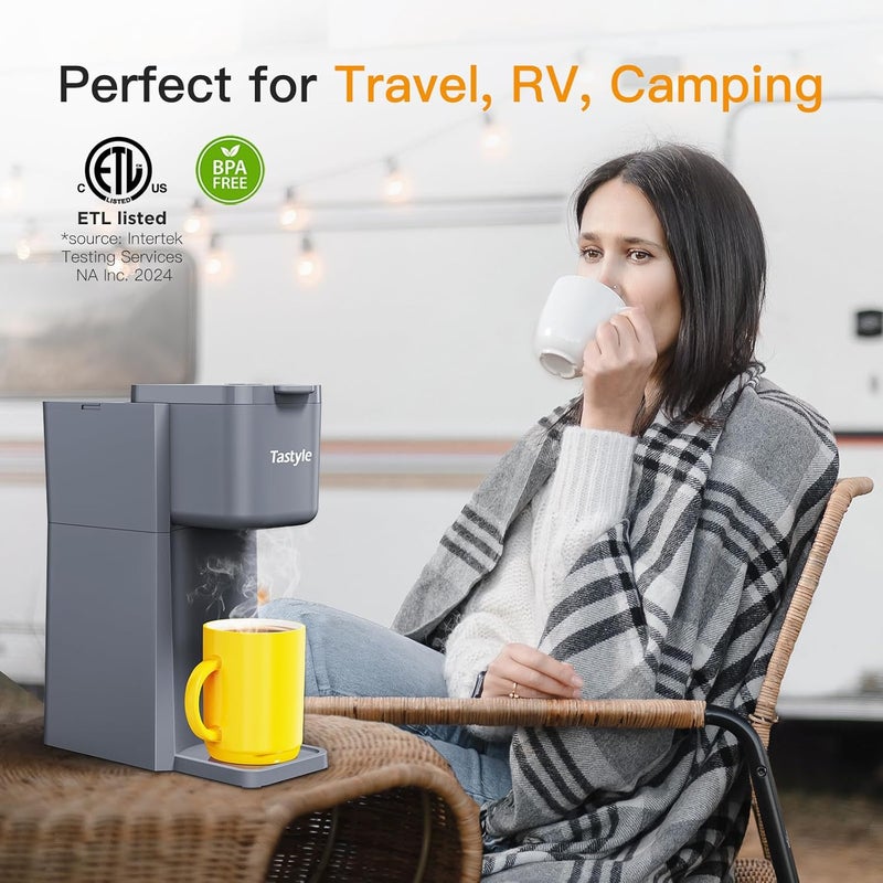 Tastyle Mini Hot and Iced Coffee Maker Single Serve, for K Cup and Ground, 6 to 14 Oz Brew Sizes, with Recipe Book, for Home, Travel, RV, Office and Dorm, Elegant Gray - Image 5